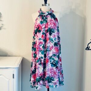 Eliza J Flowy Floral Chiffon Halter Swing Dress, 16W